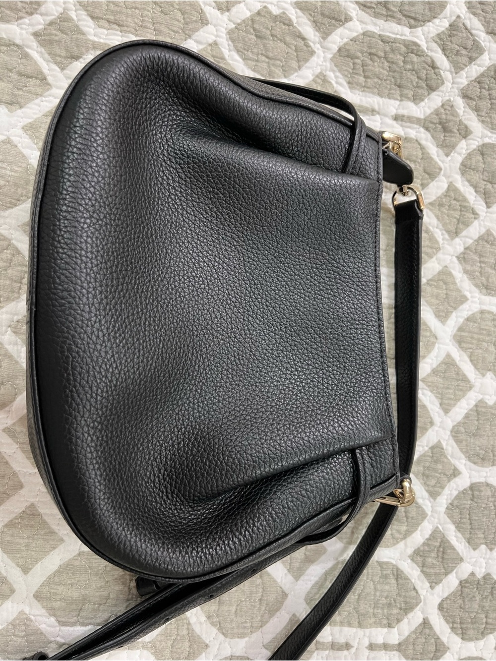kate spade Black Pebbled Leather Hobo Shoulder Bag with Gold Logo - Picture 3 of 11